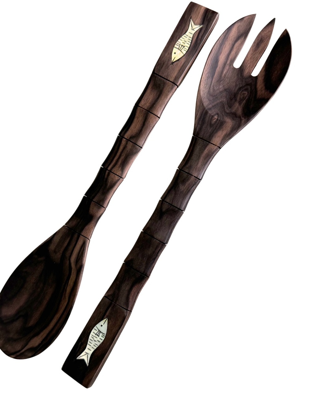 Vintage Filipino Carved Wood Spoon Fork Decor Set
